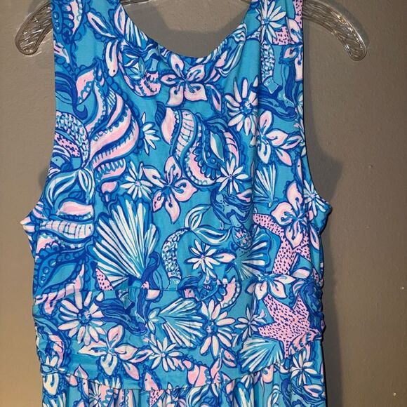 ❌Lilly Pulitzer Blue and Pink Floral High low Sleeveless colorful printed Dress - Picture 7 of 7